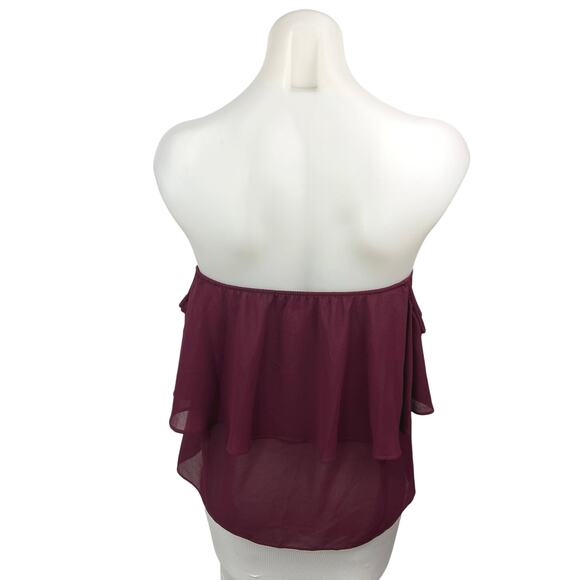 Show Me Your Mumu Purple Chiffon Strapless Ruffles Tube Shirt Blouse Top Size M - Picture 2 of 4